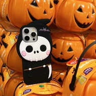 【Halloween Death Scythe】Liquid Cute 3D Silicone iPhone 15 Pro Max Casing IPhone 14 Pro Max 13 Pro Max 12 Pro IPhone 11 Soft IPhone Cover