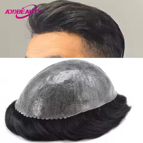 Iskin Hair Prosthesis Full PU 0.12-0.14cm With Knots Straight Men Toupee Hairpiece Human Hair Wigs I