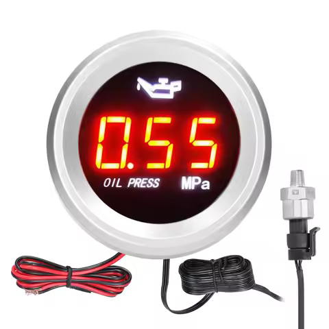 52mm Oil Pressure Gauge Meter Car Digital Meter LED Display 9-35V with 1/8NPT Sensor Alarm Function