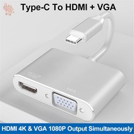 【JPT】USB Type C to HDMI VGA conversion adapter, USB-C to hdmi vga 2-in-1 hub converter 4K image quality and simultaneous output USB3.1 high-speed transmission  device