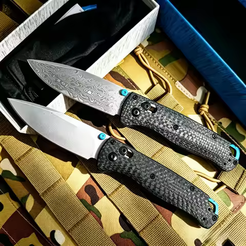535 Tactical Folding Pocket Knife with Carbon Fiber Handle, Portable Pocket Knife with Damascus Stee