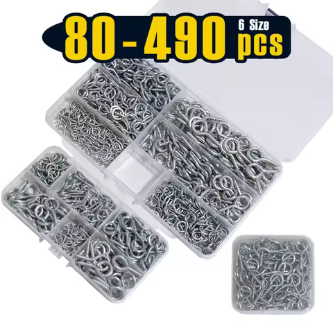 80-490 PCS Silver Eye Hooks Screw Metal 0.67 inches-1.1 inches Hook and Eye Small Eyelet Screws(0#-5
