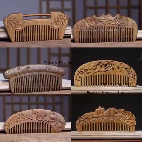 1pc Wooden Carving Comb Scalp Massage Comb Chinese Wooden Handicrafts Ladies' Birthday Gift Hair Com
