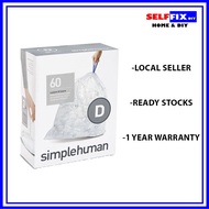 Simplehuman CW0278 Code D Clear Liner Trash Bag 20L (60 liners)