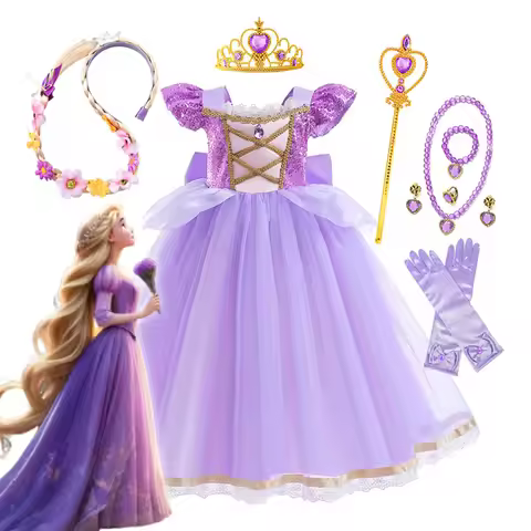 Disney Rapunzel Princess Dress for Girls Halloween Cosplay Tangled Costume Birthday Party Kids Purpl