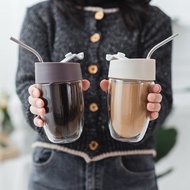 【贈送環保吸管】不燙手雙層隔熱玻璃杯2入組-325ml 生日中秋送禮