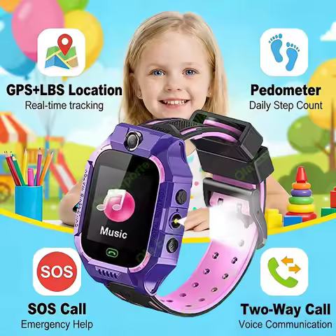 2G Kids Smart Watch GPS Tracker, Voice Chat Camera Outdoor Flashlight SIM Card for Calls, SOS Call B