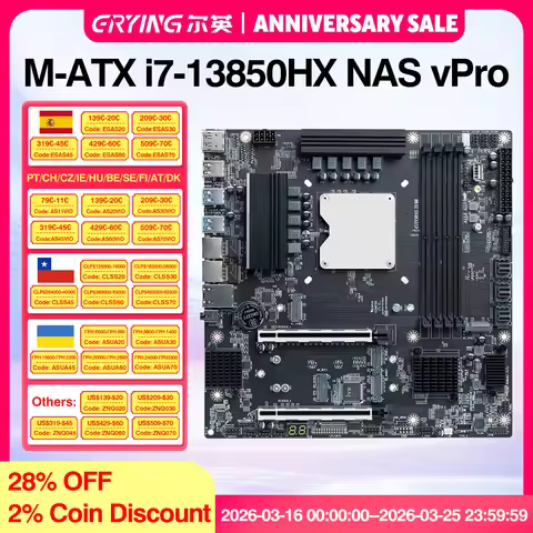 Erying NAS vPro i7 13850HX Motherboard 20C28T UHD Graphics DDR5 RAM M.2 NVMe 4.0x4 PCIE4.0 10GbE 2.5