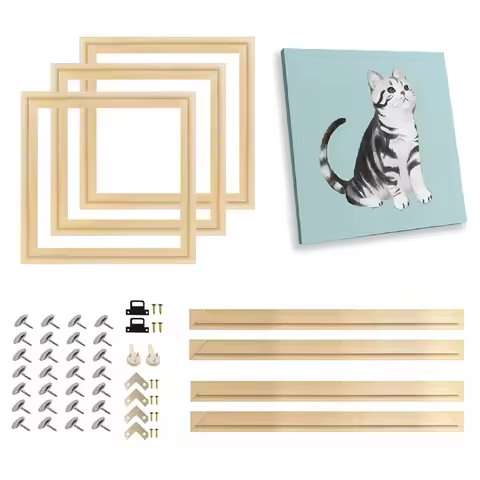 Square DIY Natural Wooden Pictures Frame For Wall Canvas 30X30 40X40 Frame Diamond Painting Large Si