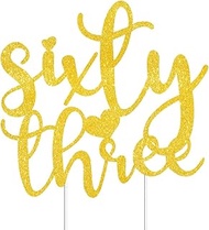 Sixty-three Cake Toppers Gold Glitter, Happy 63rd Birthday Cake Decorations Cheers to 63 Years Pick 