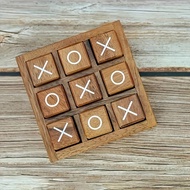 Classic Wooden XO Game Set (Includes 9 Wooden Blocks + 1 Base), Wooden Tic Tac Toe, Suitable For Adu