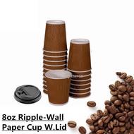 <<100 PCS>> 8oz Ripple-Wall Paper Cup Only / Paper Hot Cup With Lid / Cawan Kertas  / Cawan Kertas D