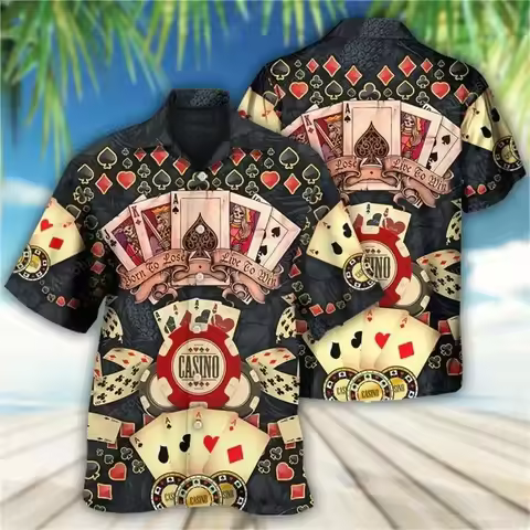 Casino Poker Dice Pattern Beach Shirt For Men Money 3D Printed Hawaiian Shirts Holiday Short Sleeve 