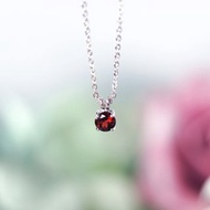頂級紅石榴石5mm純銀項鍊-一月誕生石