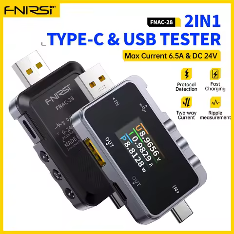FNIRSI FNAC-28 2 IN 1 Type-C USB Tester 6.5A Digital Voltmeter Current Meter Ammeter Voltage Current