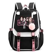 Kpop Backpack Lisa Rose JISOO Jennie Shouler Bag Messenger Bag Fashion USB Charging Backpack (black 