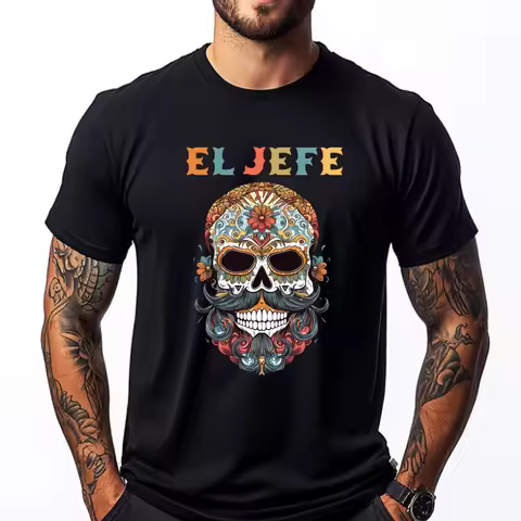 El Jefe Skull Mexican Spanish Dia De Los Muertos T Shirts For Men Women Men Clothes Thanksgiving Cas