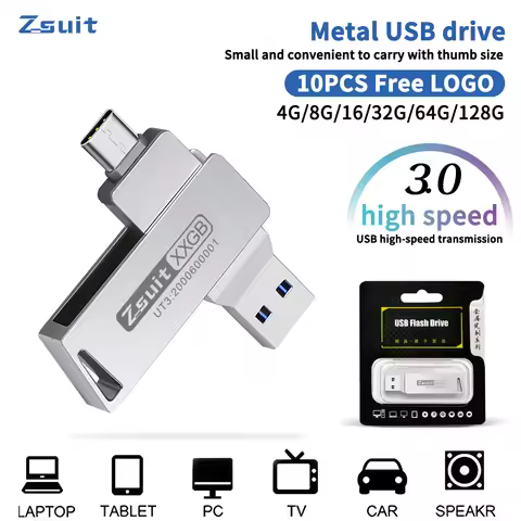 Zsuit 10 pcs/lot OTG 32G USB Flash Drive Metal Memory Stick USB 3.0 Flash Drive 64G 128G 32GB Double