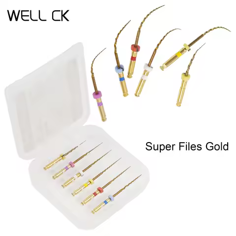 6Pcs/Box Dental Super Files Glod Rotary File 19mm/21mm/25mm/31mm SX-F3 NITI Metal Root Canal File He