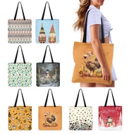 Custom Christmas Gift Cloth Tote Bag Print Large Capacity Reusable Shopping Bag Canvas Bag