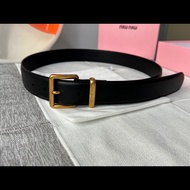 【Best quality】 Miu Miu Lady logo trim bovine leather belt 3.5CM belt