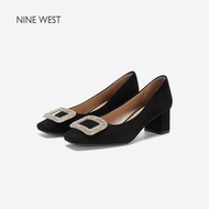 Nine West | รองเท้าส้นสูงสตรี หัวเข็มขัดสี่เหลี่ยมคริสตัล ส้นหนาหรูหรา