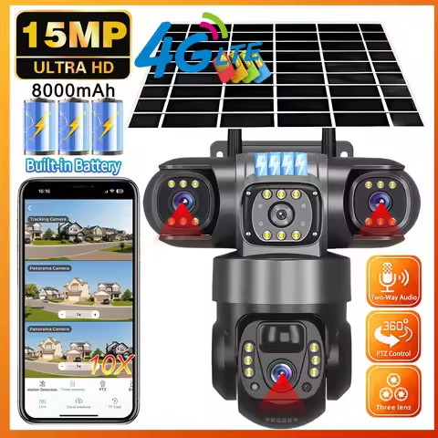 V380 Pro 3 Lens 4G IP Solar Camera HD 15 MP Outdoor Waterproof CCTV Night Vision Two-Way Audio Camer