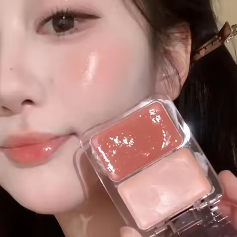 Two-color jelly glow blush, milk peach pink apricot red gem rouge Korean makeup, cream texture, low 