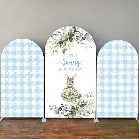 Baby Boy Shower Arch Backdrop Cover Newborn Gender Reveal A Little Bunny Is on The Way Birthday Part