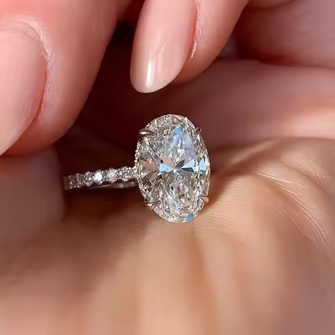 Oval Finger Ring Band Dazzling Brilliant CZ Stone Four Prong Setting Classic Wedding Anniversary Gif