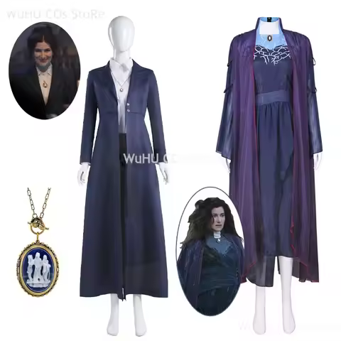 Agatha Harkness Witch Agatha TV All Along Cosplay Costume Prop Women Necklace Blue Trench Coat Hollo