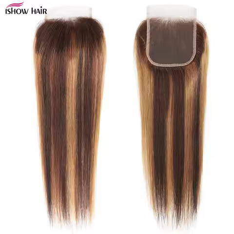 Ishow Highlight Color 4x4 Lace Closure Straight Hair Free Part 4X4 Lace Closure Non-Remy Human Hair 