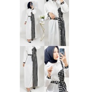 hk3 CARLINA - Gamis Maha Houndstooth Mix Dress Maxy Kombinasi Syari