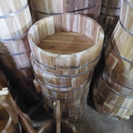 อ่างไม้ (ไม่กันน้ำรั่ว) อ่างแช่ของ อ่างถังไม้ อ่างสปา อ่างแช่เท้า อ่างล้างมือกะละมังไม้สัก ขนาด 33x3