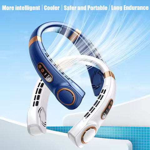 Portable Hanging Neck Fan LED Digital Display Light USB Rechargeable Bladeless Electric Fan Mini Air