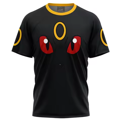 Men's Umbreon Face Full Print T-Shirt, Black Yellow Pokemon Anime Otaku Short Sleeve Casual Cosplay 