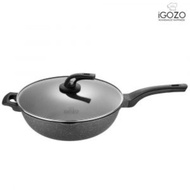 [ LOCAL READY STOCKS ] iGOZO EPSILON 32CM NON-STICK PREMIUM GRANITE STIRFRY WOK + GLASS LID KUALI (FREE WOODEN SPATULA)