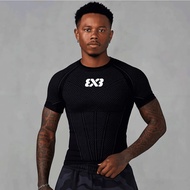 Men's Compression Shirt 3x3 Basketball Style Short Sleeve Quick Dry Gym Workout T-Shirt
