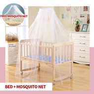 【BABE】Kuna Wooden Crib on sale wooden shelves bed chair crib for baby Rocker Crib with Mosquito Net 