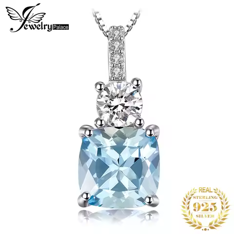 JewelryPalace 1.9ct Natural Sky Blue Topaz 925 Sterling Silver Pendant Necklace for Women No Chain Y
