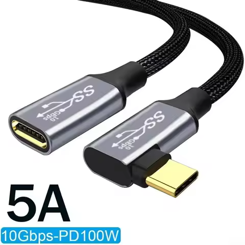 5A Type C Male Female 90 Angle Cable USB C Extension Cable Fast Charging USB Type C 3.1 PD100W Quick