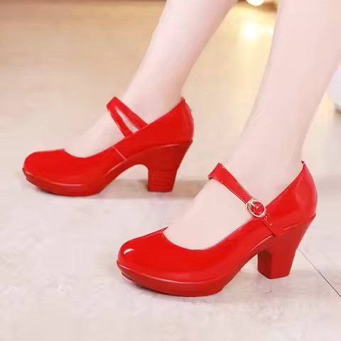Small Size 32-43 Medium Block Heel Mary Janes Platform Pumps 2025 Fall Shallow Red Wedding Shoes Thi