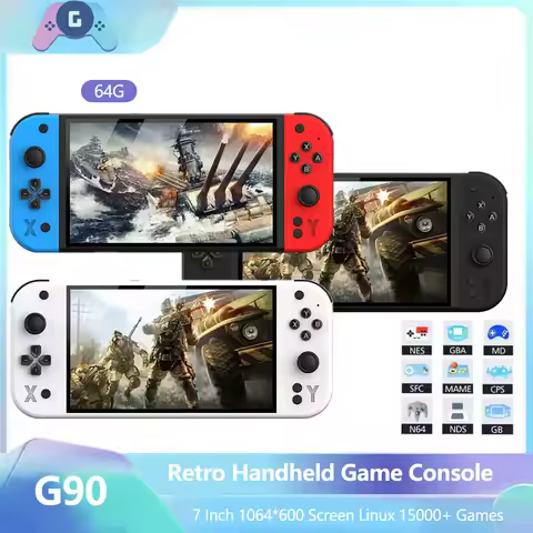 G90 Handheld Game Console 7-Inch Screen 64GB 19000 Games Linux Portable Gaming Console HD Video Game