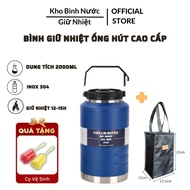 Thermos Bottle with Bag with 304 Stainless Steel Straw 2000ML Capacity 9.5cm Bottle Mouth Thermos Fl