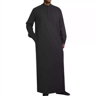 Mens Thobe Jubba Emirati Islamic Arabic Eid Kaftan Retro Long Sleeve Loose Burka Shirt