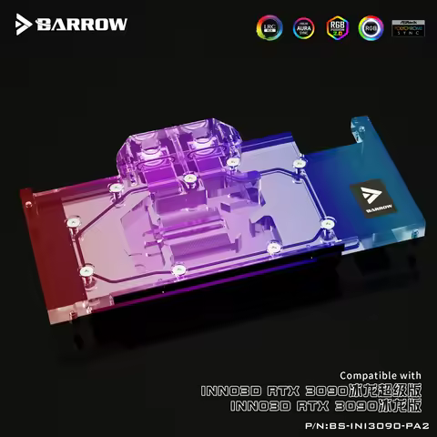 Barrow GPU Water Block for Inno3D RTX 3090 ICHILL , Full Cover 5v ARGB GPU Cooler , PC Cooling Radia