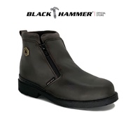 Kasut kulit lelaki mewah kasut kulit Black Hammer 4000 Series Mid cut Zip on Safety Shoes BH4663