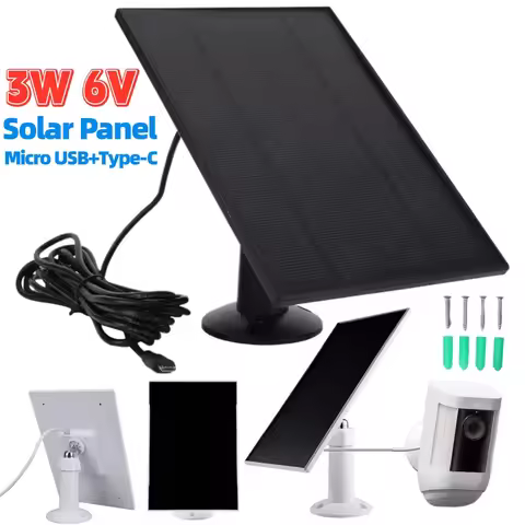 Solar Panel 3W 6V Charging Panel USB+Type-C for Ring Eufy Blink Arlo Camera Security Surveillance Wa
