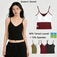 [Queen Secret] Premium Lyocell V-Neck Ribbed Camisole Women's One-Piece Crop Top with Built-in Bra