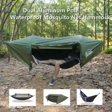 3-in-1 Tunnel Mosquito Net Hammock with Waterproof Rainfly - Tree Tent for Solo Camping, Lightweight